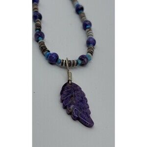 Turquoise And Charorite Feather Necklace 20”